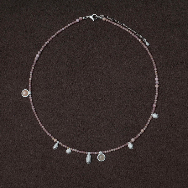 OLIO E ACETO Tanabata Special Collection Sterling Silver Rhodonite Beaded Pendant Necklace OLIO-OA13N39-YFC Silver/Pink Orange
